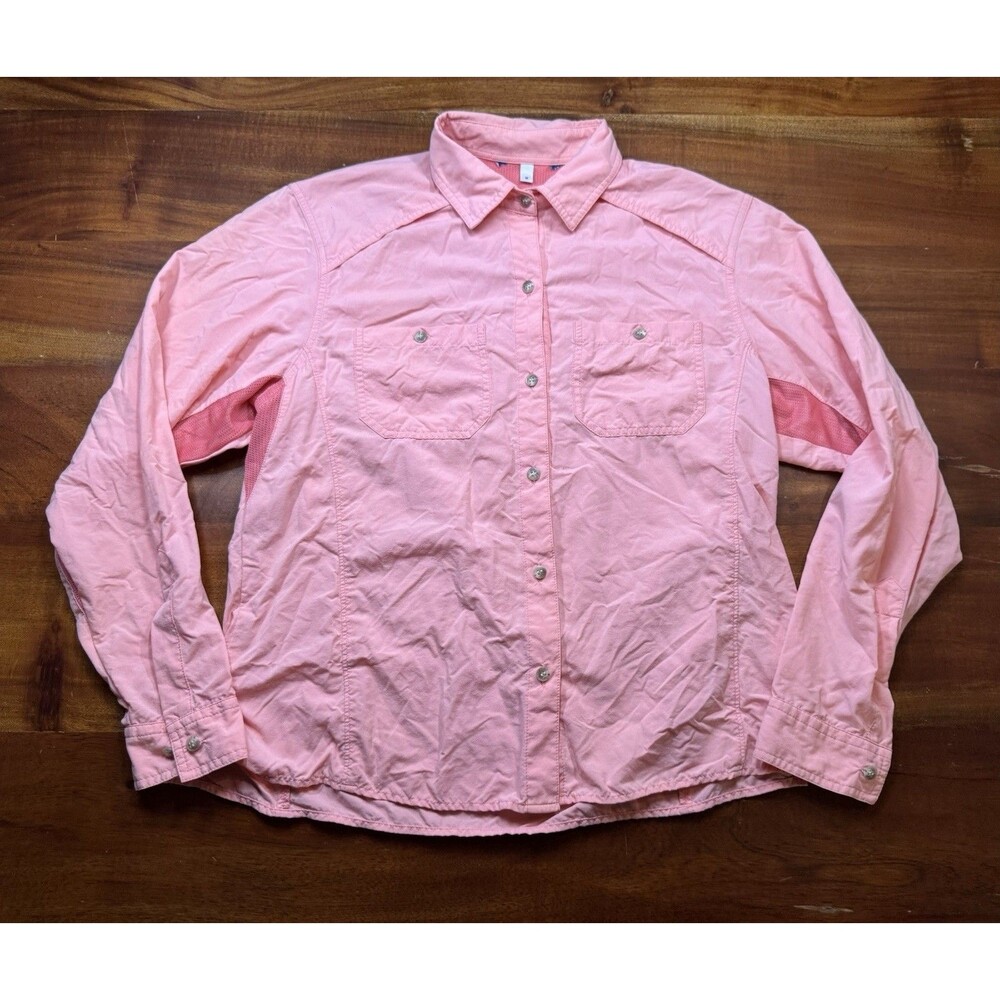 Solumbra Pink Sun Protective Long Sleeve Button Up Shirt Women Size M Mesh Vent